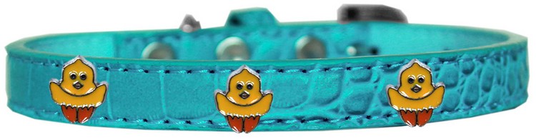 Chickadee Widget Croc Dog Collar Turquoise Size 14